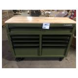 Husky 46 in. W x 18.1 in. D 9-Drawer Army Green Mobile Workbench Cabinet with Solid Wood Top  Damaged Customer Returns See Pictures