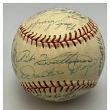 1953 Detroit Lions Signed Baseball Including Names Like, Johnny Peske, Jim Delsing, Bill Hitchcock, Ted Gray, Bob Swift, Bill Wright, Don Lund And Many More In Protective Case