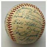 1953 Detroit Lions Signed Baseball Including Names Like, Johnny Peske, Jim Delsing, Bill Hitchcock, Ted Gray, Bob Swift, Bill Wright, Don Lund And Many More In Protective Case
