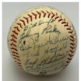 1953 Detroit Lions Signed Baseball Including Names Like, Johnny Peske, Jim Delsing, Bill Hitchcock, Ted Gray, Bob Swift, Bill Wright, Don Lund And Many More In Protective Case
