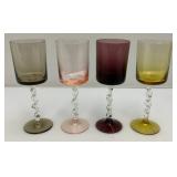 MCM Twisted Stem Multi Colored Glasses In Original Box