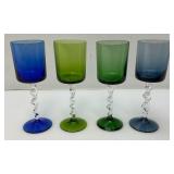 MCM Twisted Stem Multi Colored Glasses In Original Box