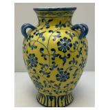 Vintage Chinese Yellow Glaze Blue/White Porcelain Flower Vase 12"