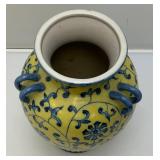 Vintage Chinese Yellow Glaze Blue/White Porcelain Flower Vase 12"