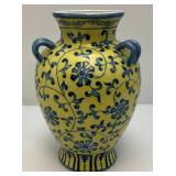 Vintage Chinese Yellow Glaze Blue/White Porcelain Flower Vase 12"