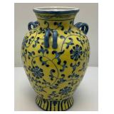 Vintage Chinese Yellow Glaze Blue/White Porcelain Flower Vase 12"