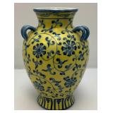 Vintage Chinese Yellow Glaze Blue/White Porcelain Flower Vase 12"