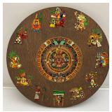 Misc. Vintage Wooden Items Including Aztec Themed Calendar & Wooden Trinket Box