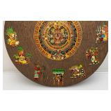 Misc. Vintage Wooden Items Including Aztec Themed Calendar & Wooden Trinket Box