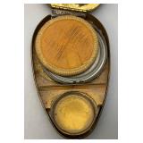 RARE FIND Antique 1917 Patent Date Art Deco Woodworth Karess Powder And Rouge Compact Gold Tone Metal