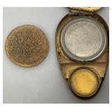 RARE FIND Antique 1917 Patent Date Art Deco Woodworth Karess Powder And Rouge Compact Gold Tone Metal