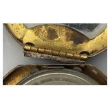 RARE FIND Antique 1917 Patent Date Art Deco Woodworth Karess Powder And Rouge Compact Gold Tone Metal