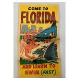 1967 TOPPS Chewing Gum Company "Come To Florida Learn To Swim Fast" Travel Poster 10" x 18" (Tears Present Fixed With Tape)