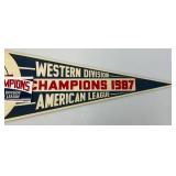 Vintage 1987 Minnesota Twins 12" x 30" Western Division Champions Pennant, Bumper Sticker And Button