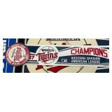 Vintage 1987 Minnesota Twins 12" x 30" Western Division Champions Pennant, Bumper Sticker And Button