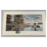 Unframed  Pencil Signed Frank Mittlstadt Limited Edition Print 40/155 "Crooked Lake Loons" 14 3/4" x 25 3/4" Overall Page Size