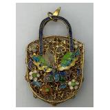 Vintage Cloisonne Butterfly Adorned Charm 5/8" x 1 3/4"