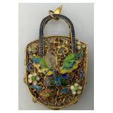 Vintage Cloisonne Butterfly Adorned Charm 5/8" x 1 3/4"