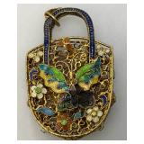 Vintage Cloisonne Butterfly Adorned Charm 5/8" x 1 3/4"