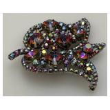 Vintage Rose Bud Brooch With Colored Rhinestones 2" x 2"