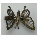 Vintage Ornate Butterfly Clip On Beret/Brooch With Flapping Spring Wings 2" x 2"