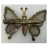 Vintage Ornate Butterfly Clip On Beret/Brooch With Flapping Spring Wings 2" x 2"