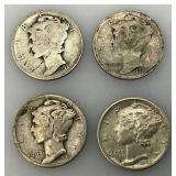 Group Of misc. 90% Silver Mercury Dimes