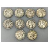 Group Of misc. 90% Silver Mercury Dimes