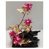 Vintage Asian Chenese Bonsai Tree Made Of Coral And Shells With Copper 8" Tall