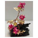 Vintage Asian Chenese Bonsai Tree Made Of Coral And Shells With Copper 8" Tall
