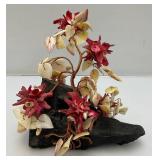 Vintage Asian Chenese Bonsai Tree Made Of Coral And Shells With Copper 9" Tall