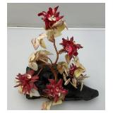 Vintage Asian Chenese Bonsai Tree Made Of Coral And Shells With Copper 9" Tall