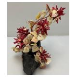 Vintage Asian Chenese Bonsai Tree Made Of Coral And Shells With Copper 9" Tall