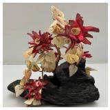 Vintage Asian Chenese Bonsai Tree Made Of Coral And Shells With Copper 9" Tall