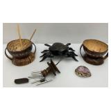 Misc. Vintage Phillipines Collectibles Including Coconut Bowls, Wooden Crab Trinket Box And More