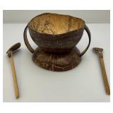 Misc. Vintage Phillipines Collectibles Including Coconut Bowls, Wooden Crab Trinket Box And More