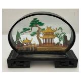 Vintage Collectible Chinese Colored Corkwood Carved Diorama Display Ornament  8" x 6 1/4" H