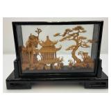 Vintage Collectible Chinese Corkwood Carved Diorama Display Ornament 9" x 5 3/4" x 2 1/2"