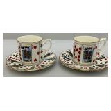 Vintage Poker Adorned Tea Cups And Saucers