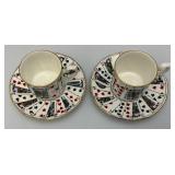 Vintage Poker Adorned Tea Cups And Saucers