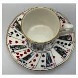 Vintage Poker Adorned Tea Cups And Saucers
