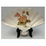 Vintage Japanese Satsuma Porcelain Vase And Porcelain Fans With Stands