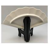 Vintage Japanese Satsuma Porcelain Vase And Porcelain Fans With Stands