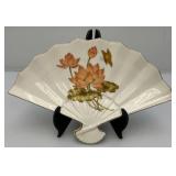 Vintage Japanese Satsuma Porcelain Vase And Porcelain Fans With Stands