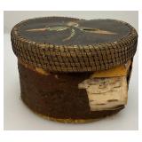 Est. $175.00 - $300.00 Antique Native American Birch Back And Porcupine Quill Round Trinket Box 3" x 5"