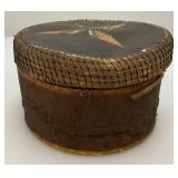 Est. $175.00 - $300.00 Antique Native American Birch Back And Porcupine Quill Round Trinket Box 3" x 5"
