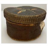 Est. $175.00 - $300.00 Antique Native American Birch Back And Porcupine Quill Round Trinket Box 3" x 5"