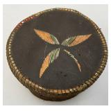 Est. $175.00 - $300.00 Antique Native American Birch Back And Porcupine Quill Round Trinket Box 3" x 5"