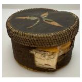 Est. $175.00 - $300.00 Antique Native American Birch Back And Porcupine Quill Round Trinket Box 3" x 5"