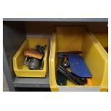 Wall Shelf with Contents - Spiral Saw, Vise Grips, Chassis Punch Set